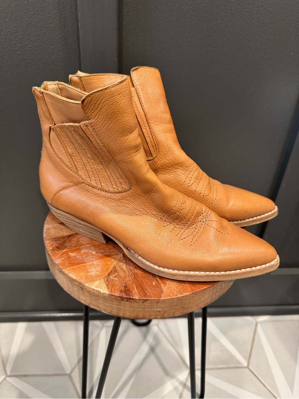 Silent D Tan Leather Western Ankle Boots